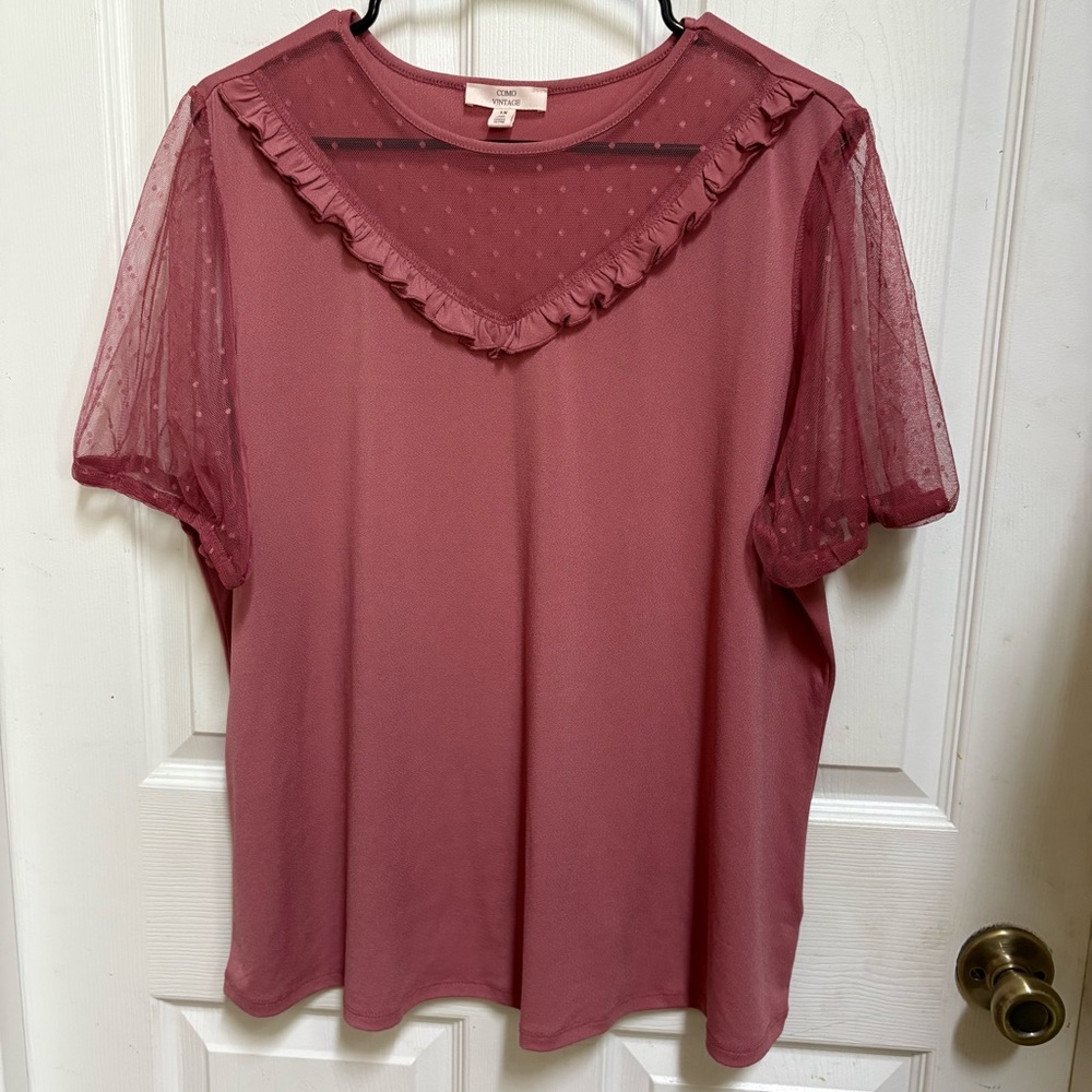 Como Vintage Pink Puff Sleeve Ruffled Blouse